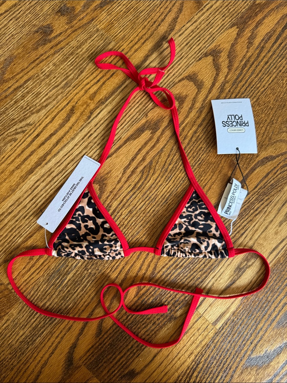 Princess Polly Blaylock Triangle Bikini Top Red / Leopard